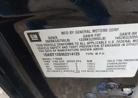 2006 GMC Envoy Slt из США, поврежденный, VIN 1GKDT13S062314129